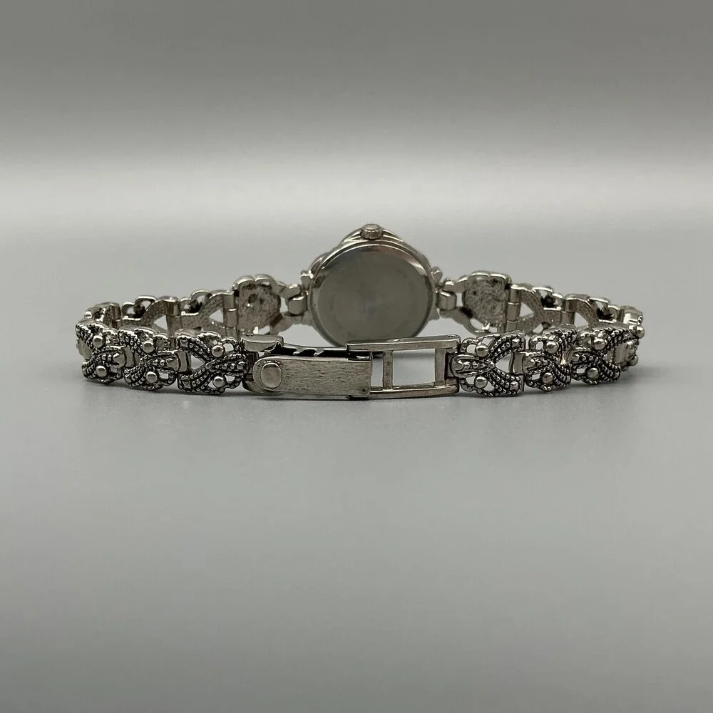 Alto Marcasite Womens Watch 24mm Silver Tone Dress Bracelet New Battery 7.25